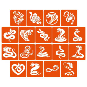 Набір трафаретів для біо-тату "Змії" snakes_5x5_18_1, 5х5 см 18 простих трафаретів