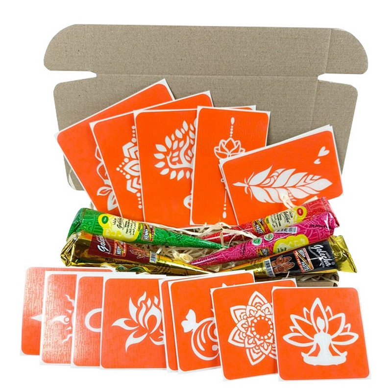 Набір кольорової хни з трафаретами для біо-тату №4 color-henna-set-04