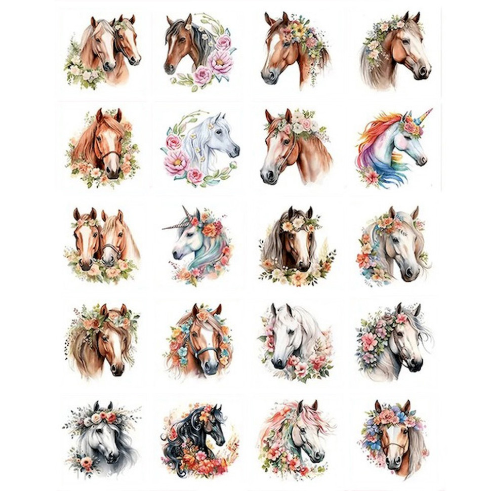 Набір тимчасових татуювань "Коні" Horses-20-01 розмір 6х6 см