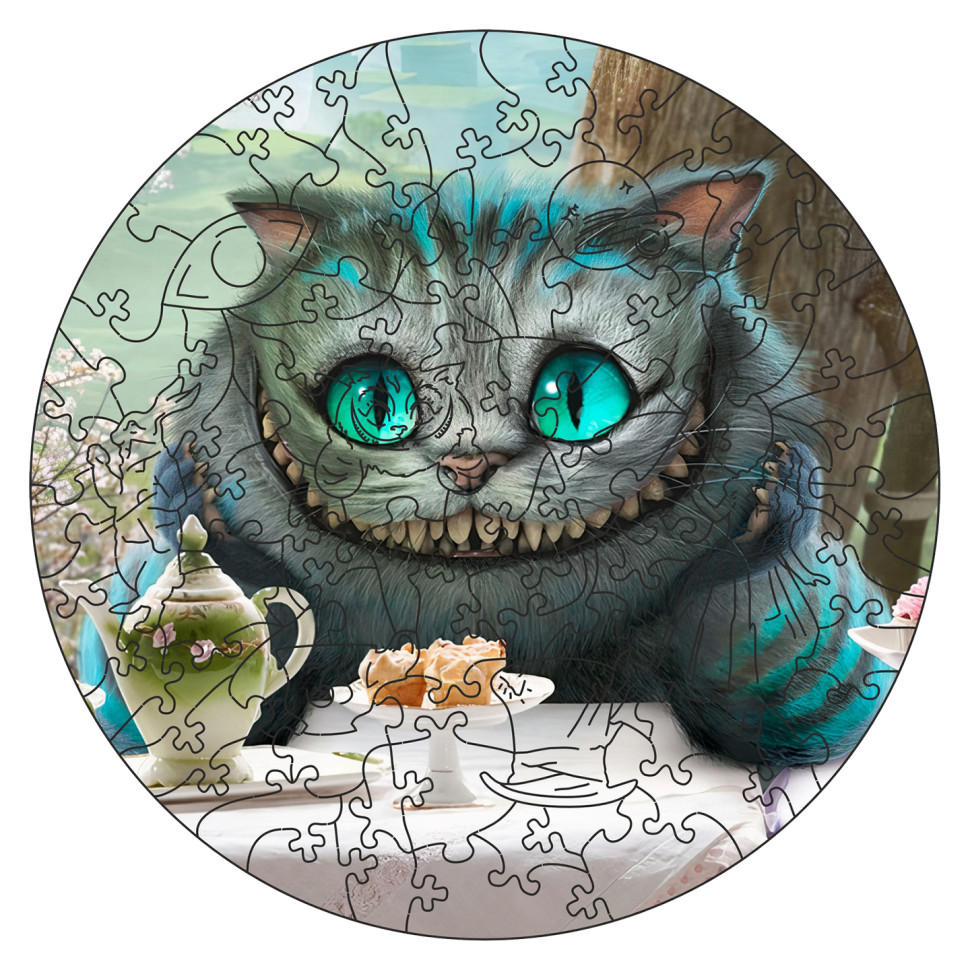 Фігурний пазл з дерева "Аліса Чеширський кіт" PZ001-A3W-AC 180-250 деталей, А3 з мішечком і стрічкою
