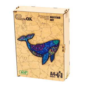 Фігурний дерев'яний пазл A4 "Могутній Кит" PuzA4-04126, 75 деталей