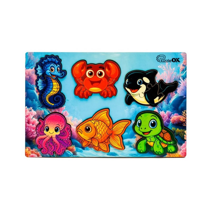 Дерев'яний пазл-вкладиш "Розумний світ: Морські друзі" Puz-88748 А5, 18 елементів