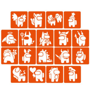 Набір трафаретів для біо-тату "Among Us #2" Among-Us-2-5x5-18, 18 трафаретів