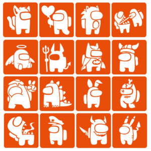 Набір трафаретів для біо-тату "Among us №2" Among-Us-2-6x6-16, 16 трафаретів