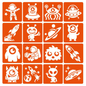 Набір трафаретів для біо-тату "Монстри та ракети №2" monsters-and-rockets-2-6x6-16