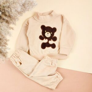 Флісовий комплект з вишивкою "Ведмежа", Капучіно, 92 (2 роки)