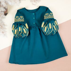 Сукня з вишивкою "Колоски", Ізумрудний, 134 (9 років)