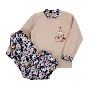Дитяча флісова піжама "Merry Woofmas" з вишивкою, Капучіно, 122 (7 років)