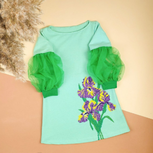 Сукня для дівчат з вишивкою "Іриска", Ківі, 128 (9 років)