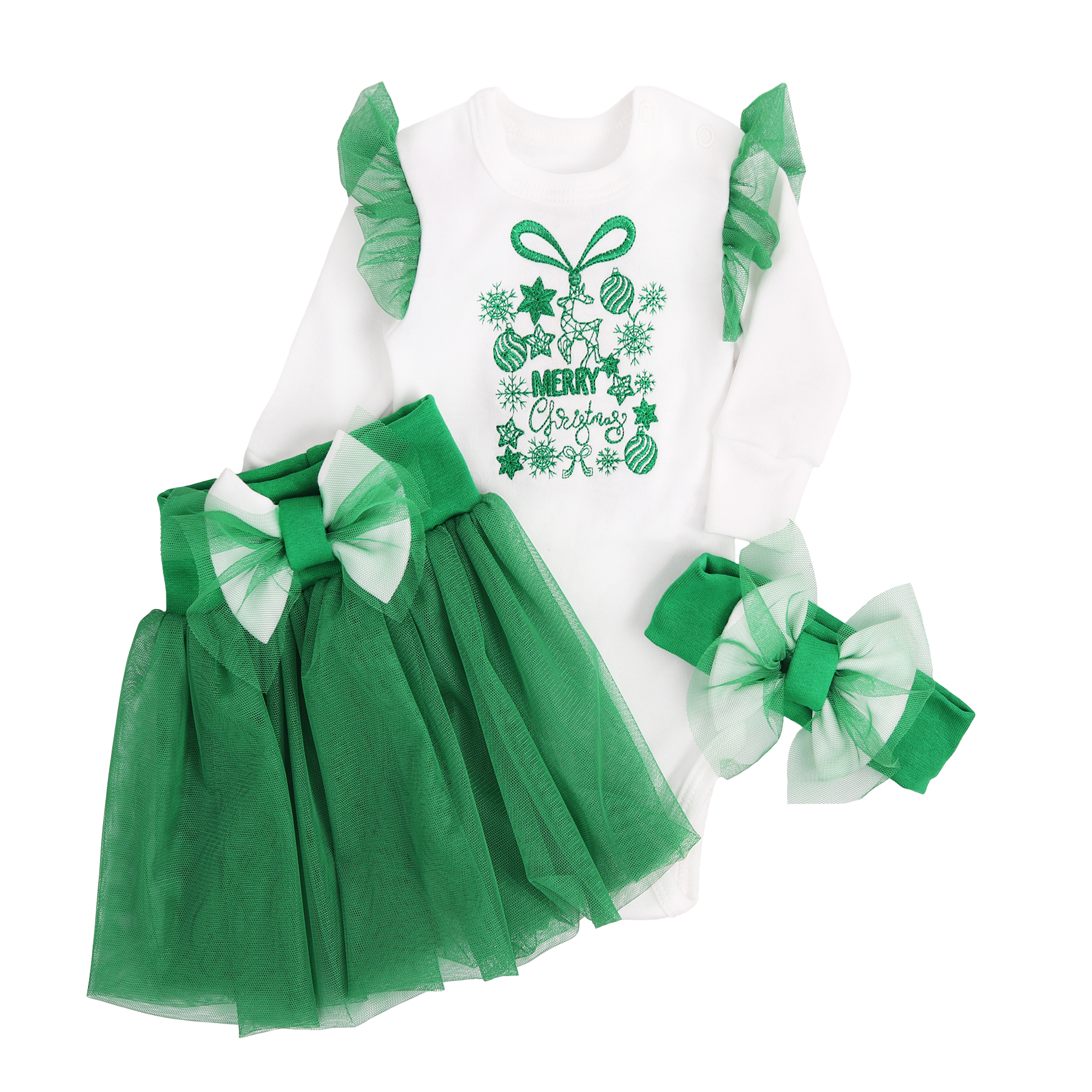 Комплект для дівчинки "Подарунок" + фатин, Зелений, 62 (3 міс)