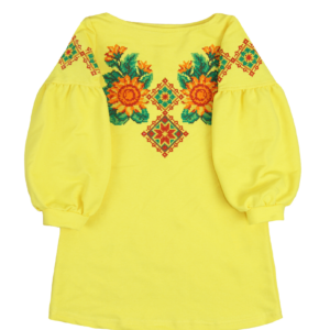 Сукня для дівчат з вишивкою "Соняшник", Лимонний, 134 (9 років)