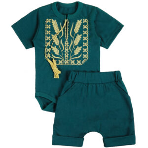 Ясельний комплект "Колоски" боді + шорти, Ізумрудний, 62 (3 міс)