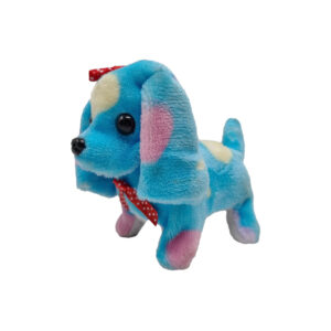Собачка короткошерста кольорова довговуха з бантиком ходить і гавкає 15 см PRR74 Синій