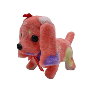 Собачка короткошерста кольорова довговуха з бантиком ходить і гавкає 15 см PRR74 Рожевий