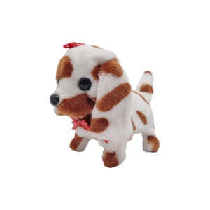 Собачка короткошерста кольорова довговуха з бантиком ходить і гавкає 15 см PRR74 Біло-коричневий
