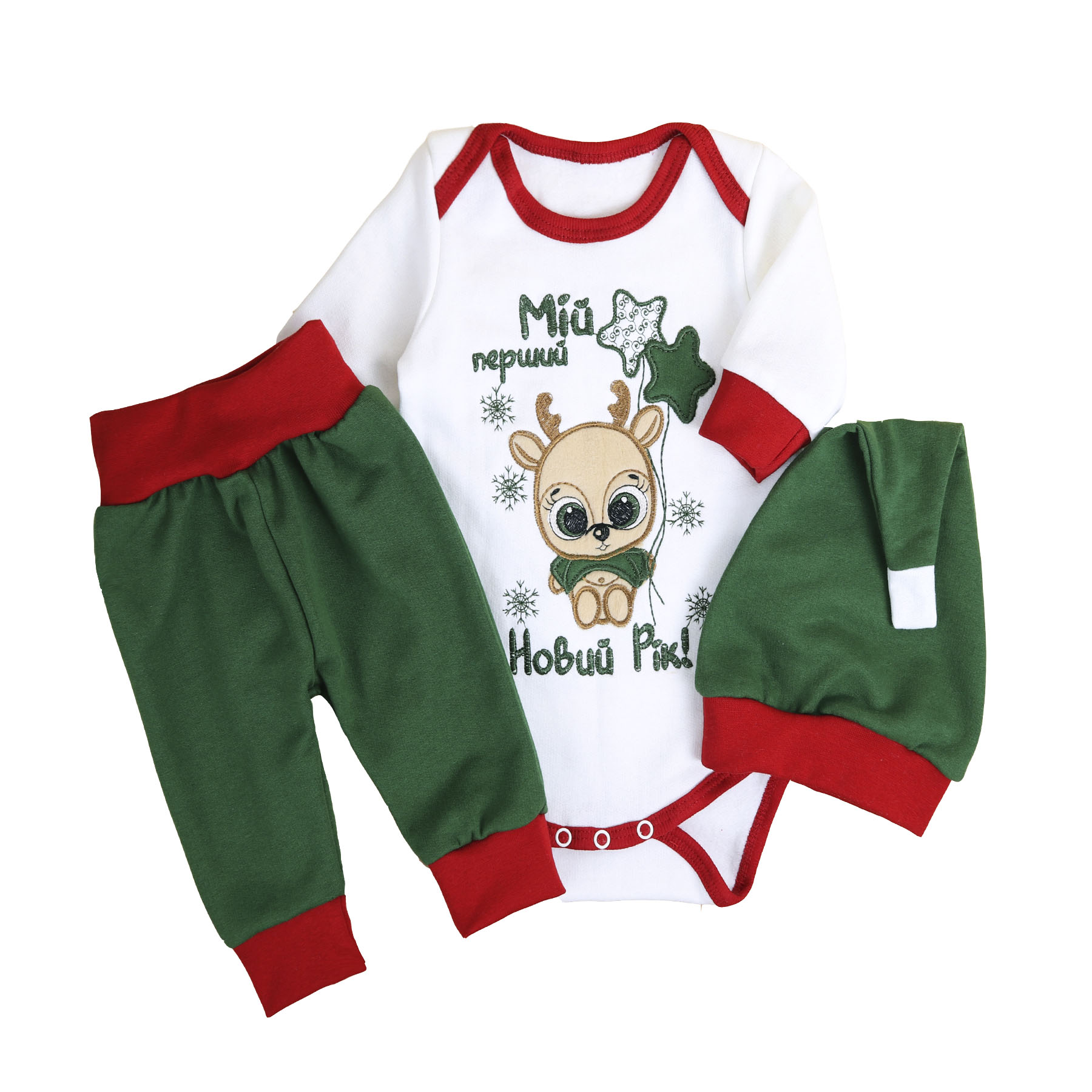Комплект мій перший Новий рік "Оленятко", Зелений, 62 (3 міс)