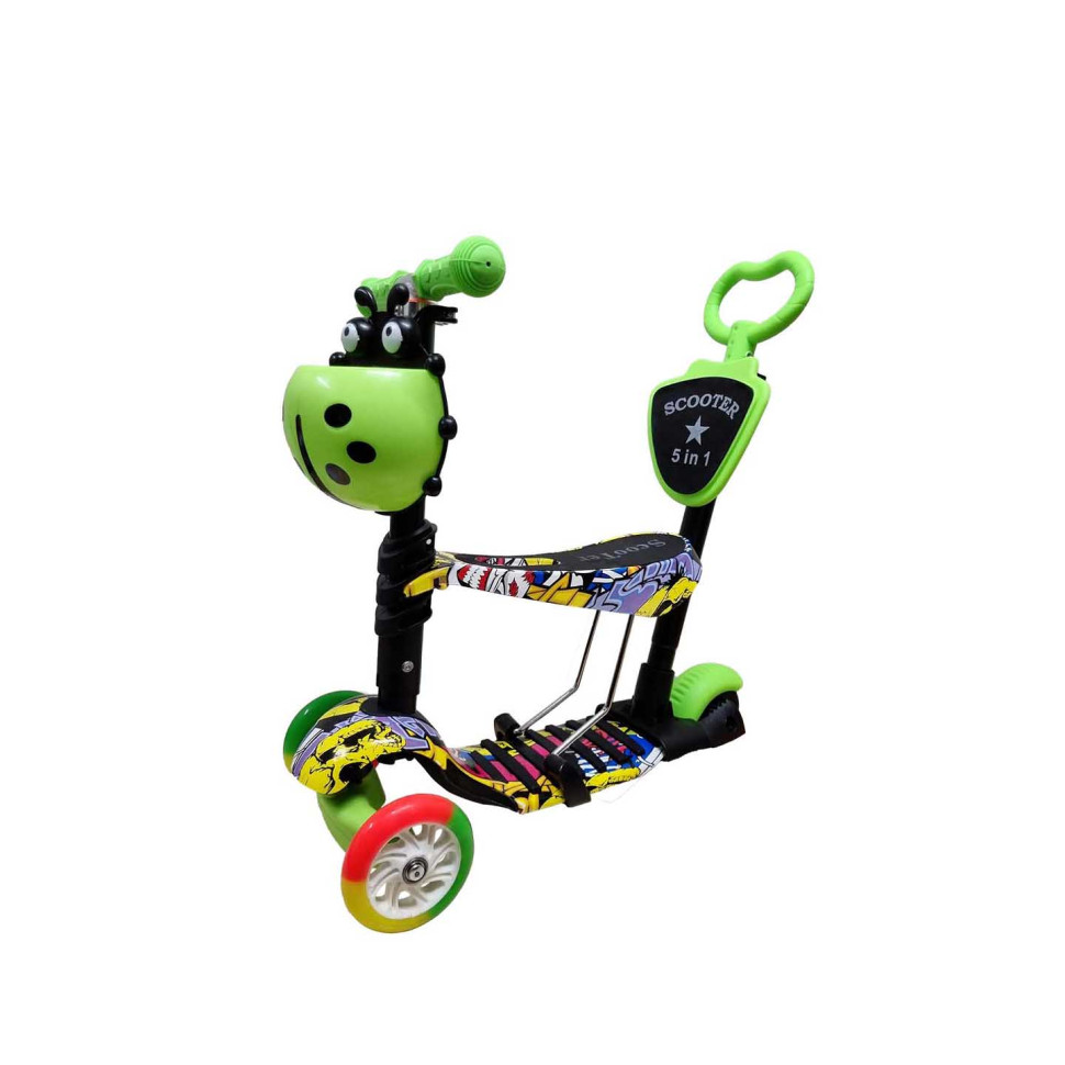 Дитячий самокат з батьківською ручкою Bambi SC20482 колеса PU зі світлом Зелений