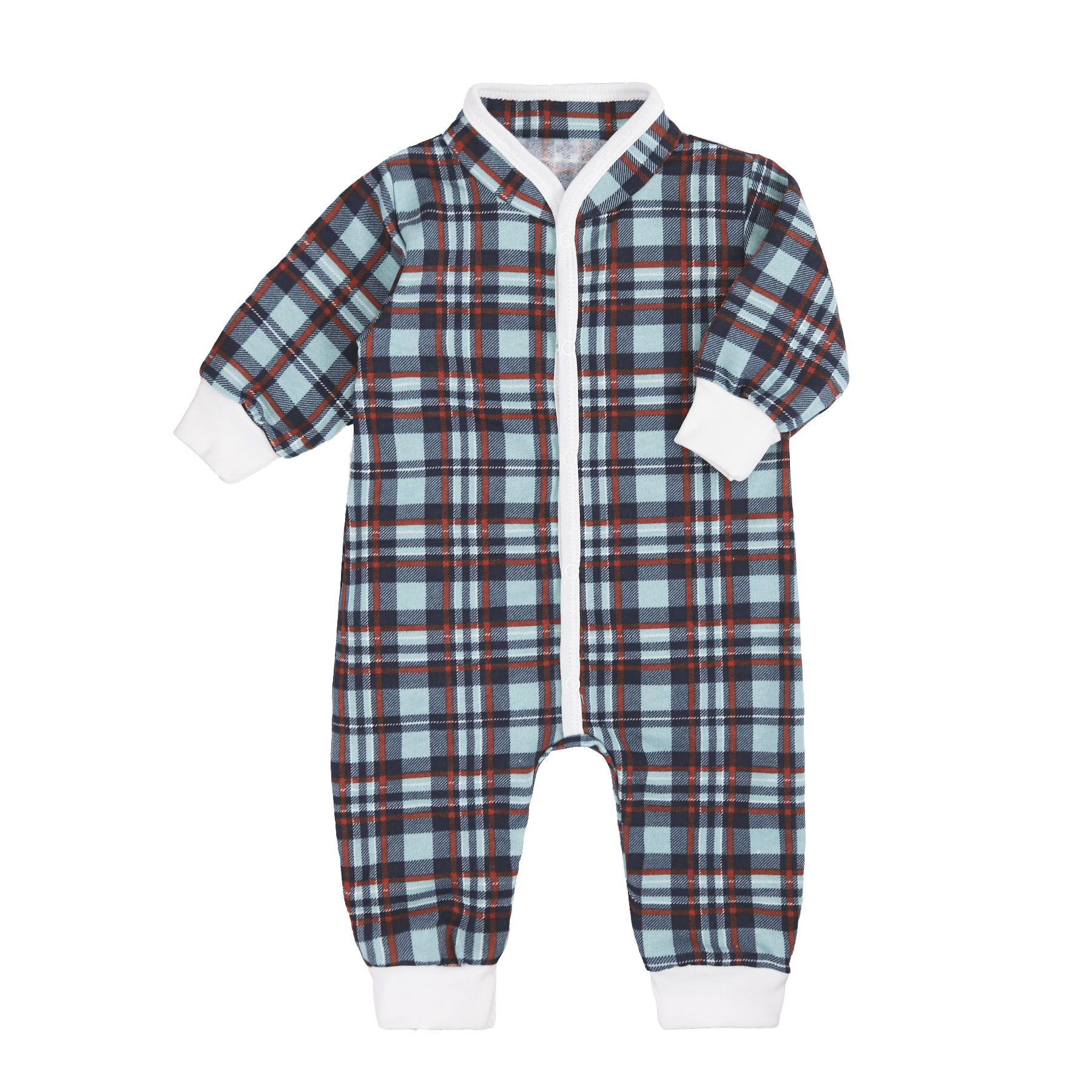 Ромпер ясельний "Клітинка" 2.0 футер, Лазуровий, 62 (3 міс)