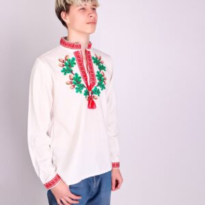 Чоловіча лляна вишиванка "Дубочок", Білий, 44