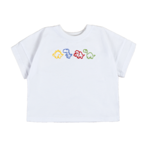 Дитяча футболка oversize "Динозаври" вишивка, Білий, 92 (2 роки)