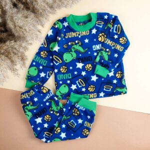 Флісова піжама дитяча "Діно" зелений манжет, Синій, 110 (5 років)