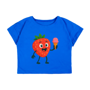 Футболка дитяча oversize з принтом "Полуничка", Електрик, 92 (2 роки)