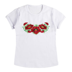 Футболка вишиванка для дівчинки "Маки", Білий, 98-104см