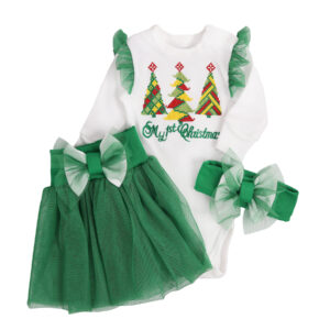 Комплект для дівчинки "Перше Різдво" + фатин, Зелений, 62 (3 міс)