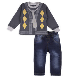 Комплект двійка джинси + джемпер для хлопчика, Сірий, 68 (6 міс)
