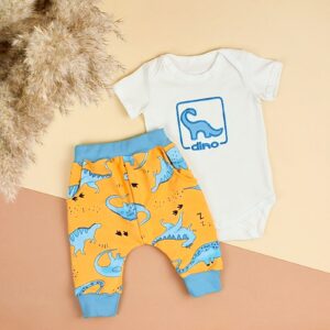 Комплект ясельний "Діно" боді + штани, Жовтий, 62 (3 міс)