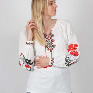 Лляна жіноча вишиванка "Маки" , Білий, M