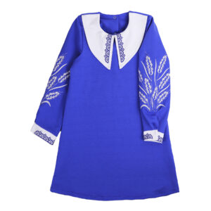 Сукня дитяча "Колоски" з вишитим комірцем та рукавами, Електрик, 116 (6 років)