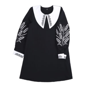 Сукня дитяча "Колоски" з вишитим комірцем та рукавами, Чорний, 128 (9 років)