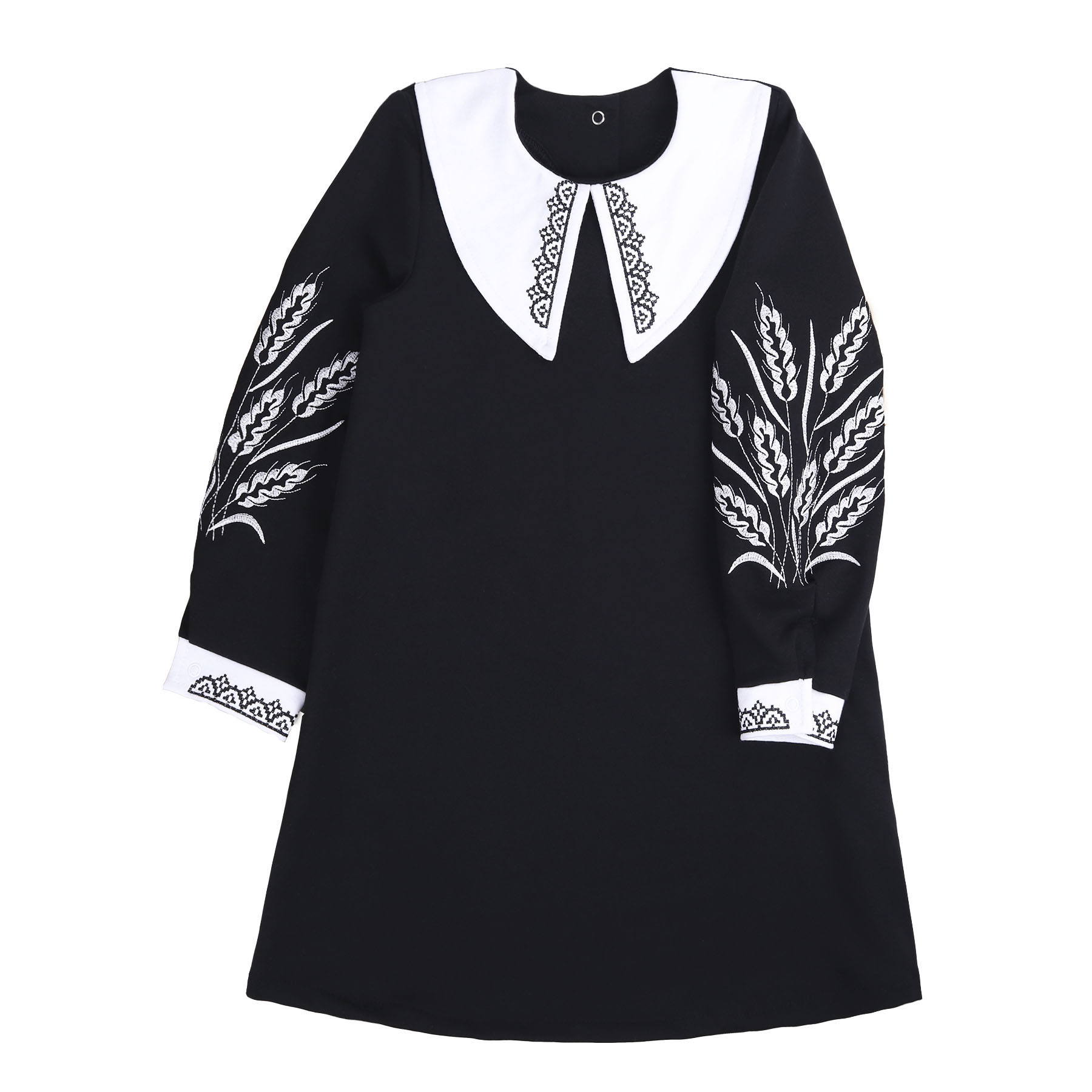 Сукня дитяча "Колоски" з вишитим комірцем та рукавами, Чорний, 128 (9 років)