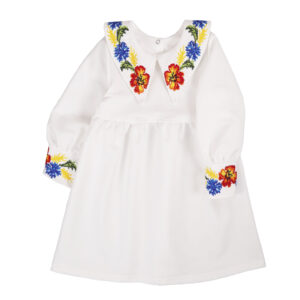 Сукня дитяча "Весна" з вишитим комірцем та манжетами, Молочний, 92 (2 роки)