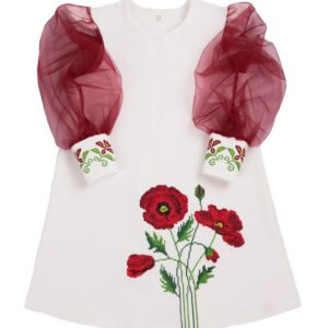 Сукня з вишивкою "Мавка" бордовий рукав, Білий, 98 (3 роки)