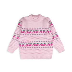 Теплий светр для дівчаток "Полунички", Рожевий, 130 см
