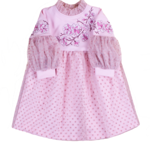Вишита сукня з фатином "Сакура", Рожевий, 86 (1.5 роки)