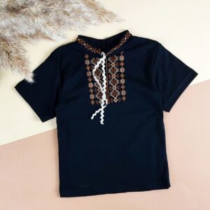 Вишиванка для хлопчика короткий рукав №1, Чорний, 128-134см