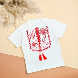 Вишиванка "Скай" з червоною вишивкою, Білий, 122 (7 років)