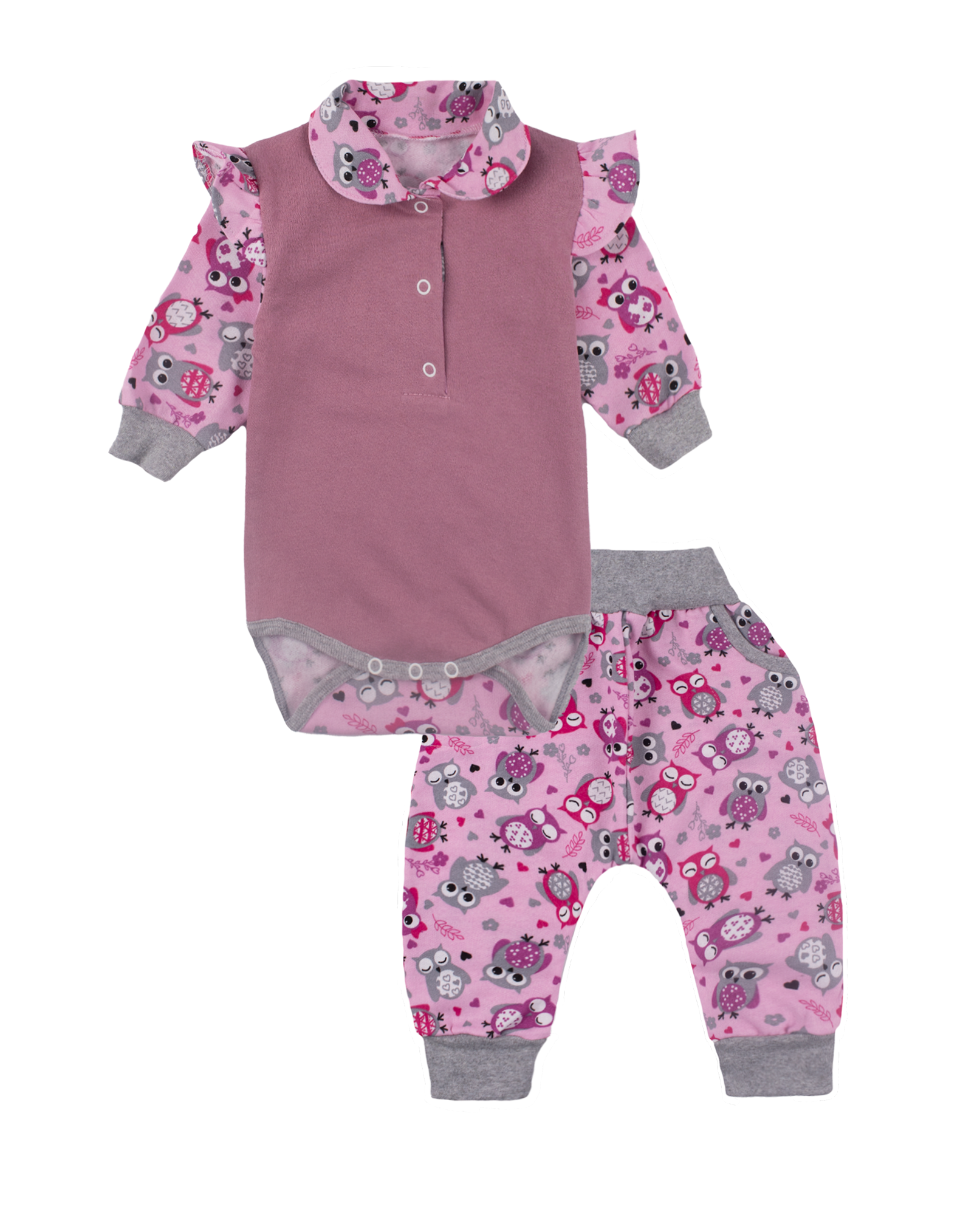 Ясельний комплект для дівчаток "Совенятко", Пудровий, 80 (1 рік)