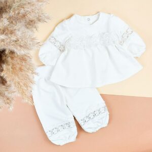 Ясельний комплект для дівчинки з мереживом, Білий, 68 (6 міс)