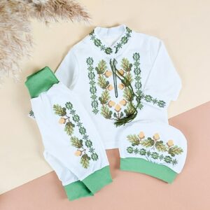 Ясельний комплект "Дубочок" + вишитий манжет, Білий, 68 (6 міс)