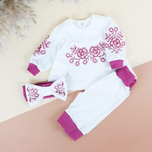 Ясельний комплект трійка для дівчат "Трояндочка", Білий, 62 (3 міс)