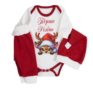 Ясельний комплект трійка "Перше Різдво. Оленятко", Червоний, 62 (3 міс)