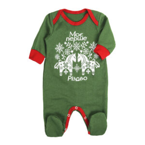 Ясельний новорічний комбінезон "Перше Різдво. Символ року", Зелений, 56 (від 0 міс)