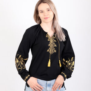 Жіноча вишиванка "Колоски" в чорному кольорі , Чорний, S