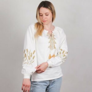 Жіноча вишиванка "Колоски" довгий рукав, Білий, XXS