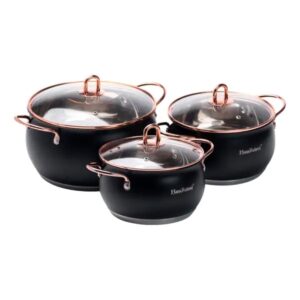 Набір каструль із нержавіючої сталі 2,6 л - 3,6 л - 6,1 л зі скляними кришками HP33525B