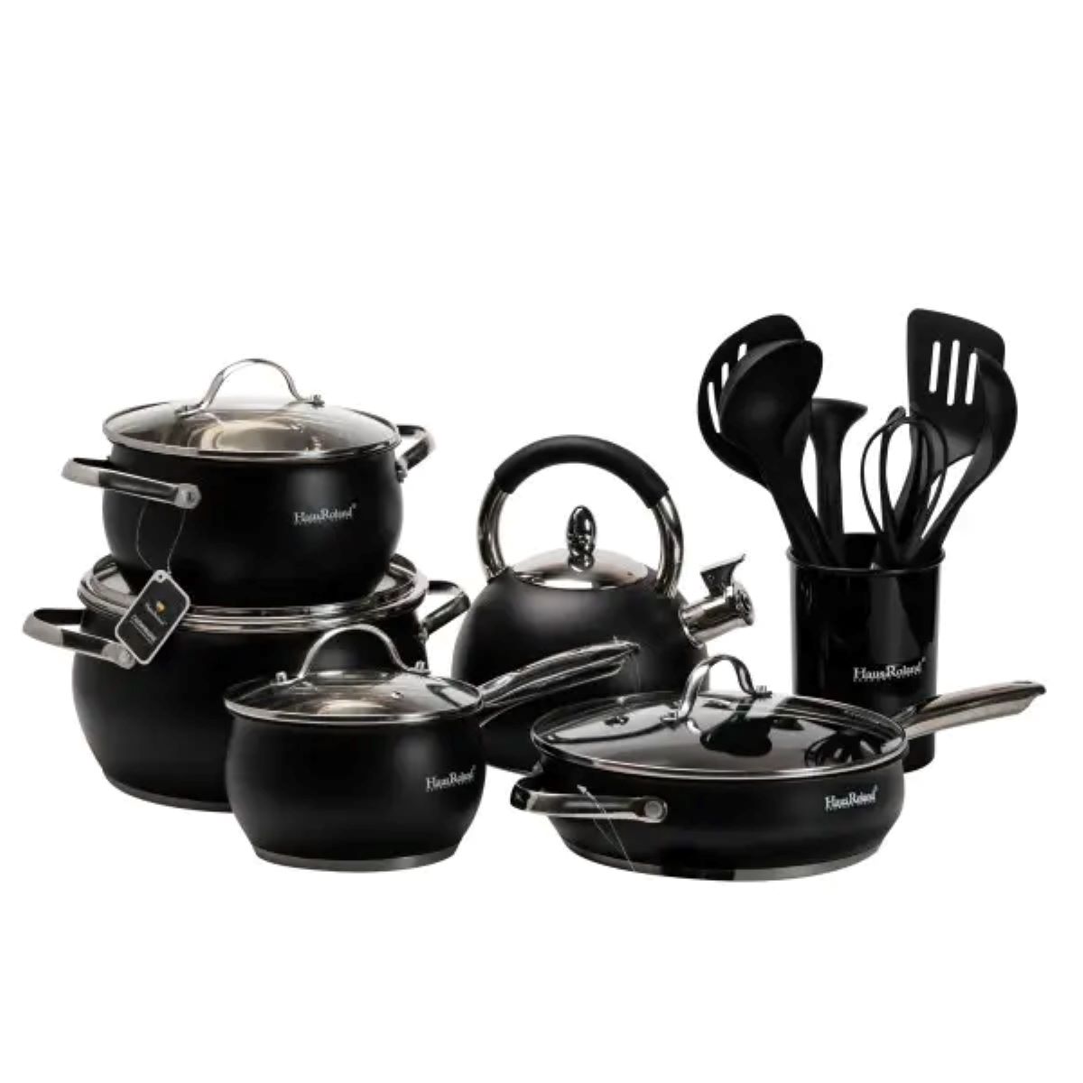 Набір посуду для приготування з нержавіючої сталі 12 предметів, чорний HP33548